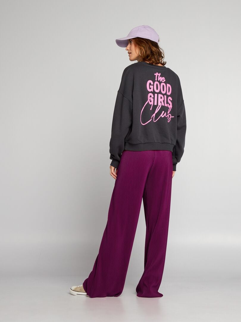 Bedrukte fleece sweater - ZWART