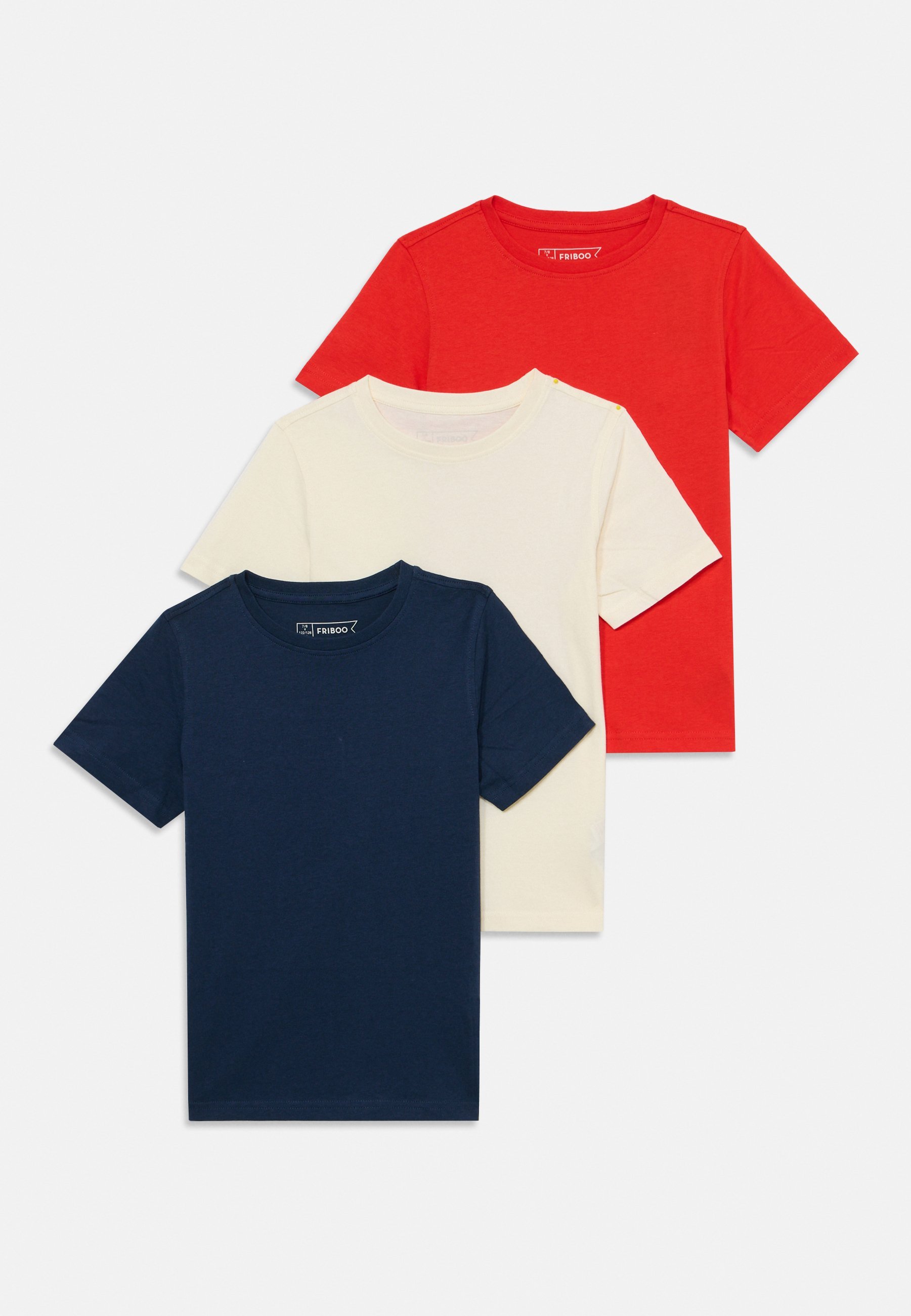 Friboo UNISEX 3-PACK - Basic T-shirt - gebroken wit/donkerrood/donkerblauw
