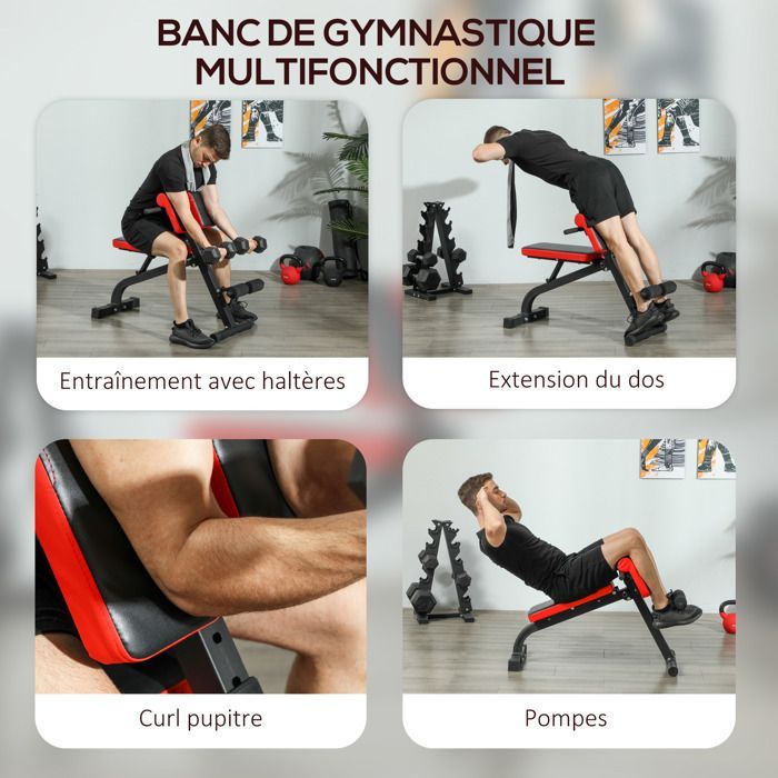 Panca per pesi - SPORTNOW - pieghevole - cuscino regolabile in 8 posizioni - per iperestensioni della schiena, flessioni - nera