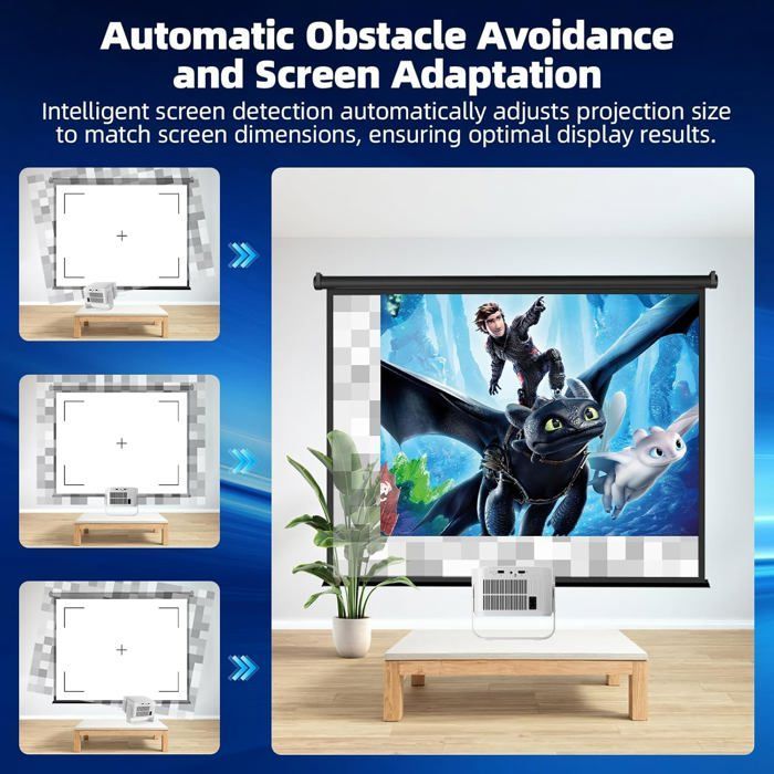 Proyector portátil 4K ZOKKO - Enfoque automático - Corrección trapezoidal automática - Conectividad WiFi 6