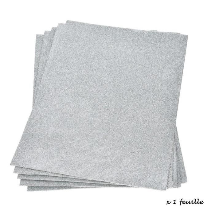 Lot 5 feuilles caoutchouc mousse thermoformable pailletée, 20 x 30 cm, ép. 2 mm, créasoft - argenté