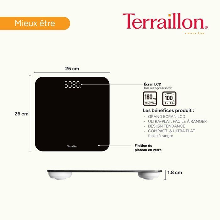 Pèse personne électronique - Terraillon - TSQUARE,  Ultra plat,  Marche arrêt automatique, 180 Kg, Grad 100 g , Noir