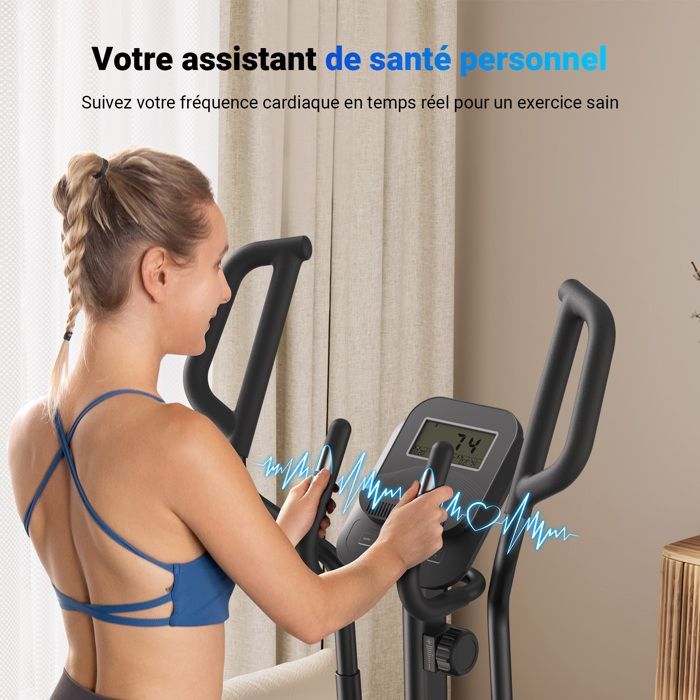 Merach home elliptical trainer, 8 resistance levels, manual adjustment, with monitor, connected app