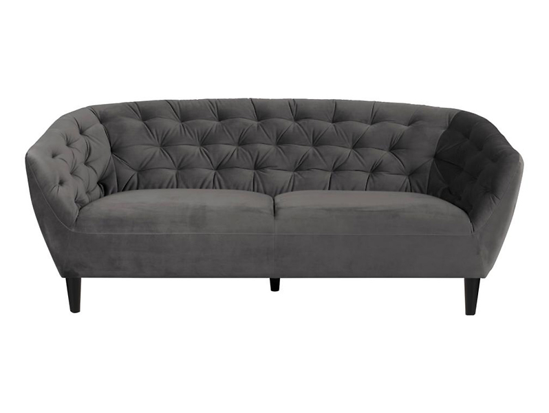 Sofa trzyosobowa Ria 3 pikowana welurowa ciemnoszara