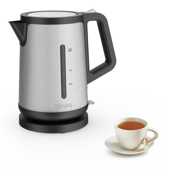 KRUPS Langaton ruostumattomasta teräksestä valmistettu vedenkeitin, 2400 W, 1,7 litran tilavuus, ohjausviivalla avustettu kannen avaus BW442D10