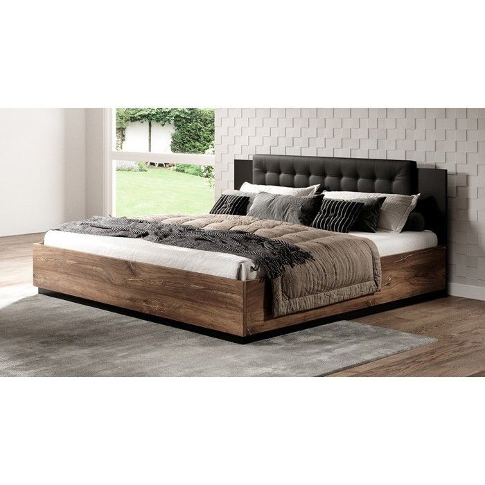 Chambre complète FOX – Lit coffre 180x200, sommier inclus, Armoire, Commode, Chevets – Chêne foncé