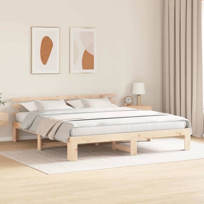 Cama doble CHIC para adultos - Estructura de cama de 200 x 200 cm, color marrón, madera maciza de pino #Sara13634