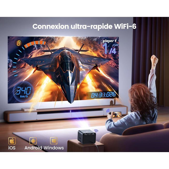 Vidoprojecteur 4K WiFi Bluetooth - SUTEO - Certifié Netflix/Dolby - WiMiUS K9 - 35000 Lumens - Mise au point automatique