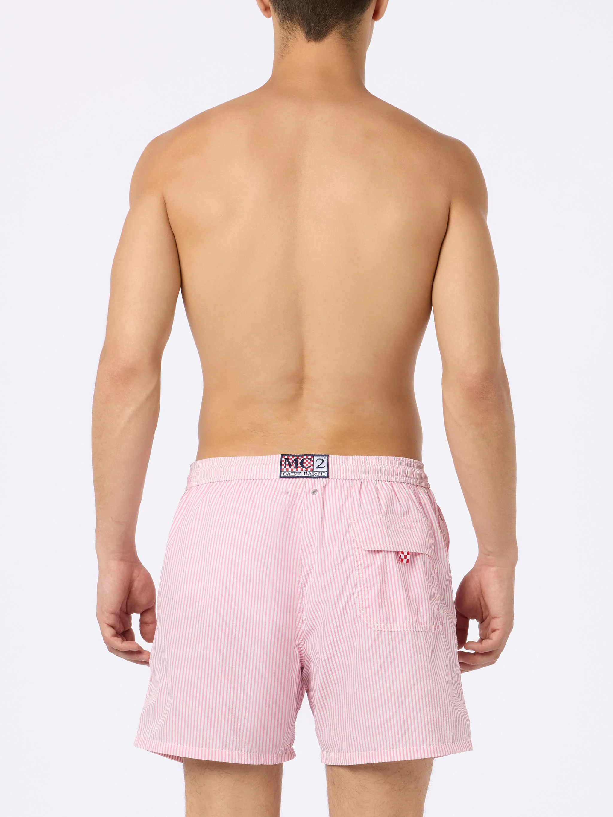 Costume classico leggero Patmos in seersucker a righe rosa