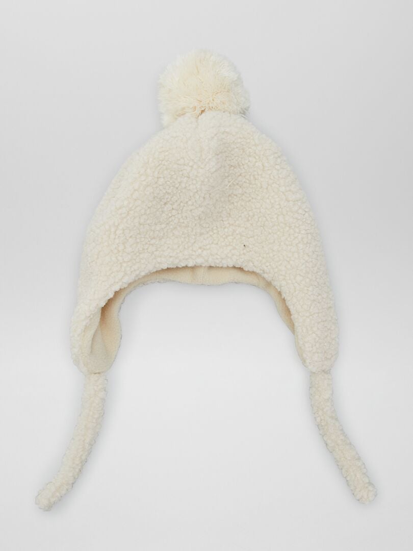 Czapka Sherpa z pomponem - BIAŁA