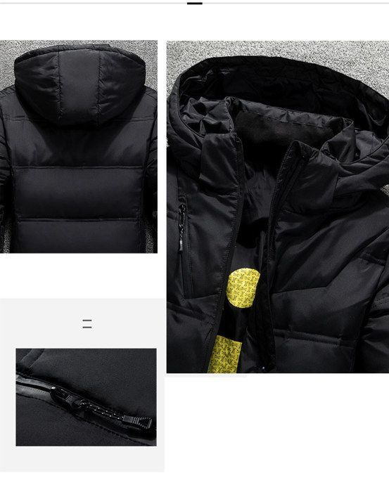 Men's Warm Winter Down Jacket, Duck Down, Solid Color, with Hood - Grey