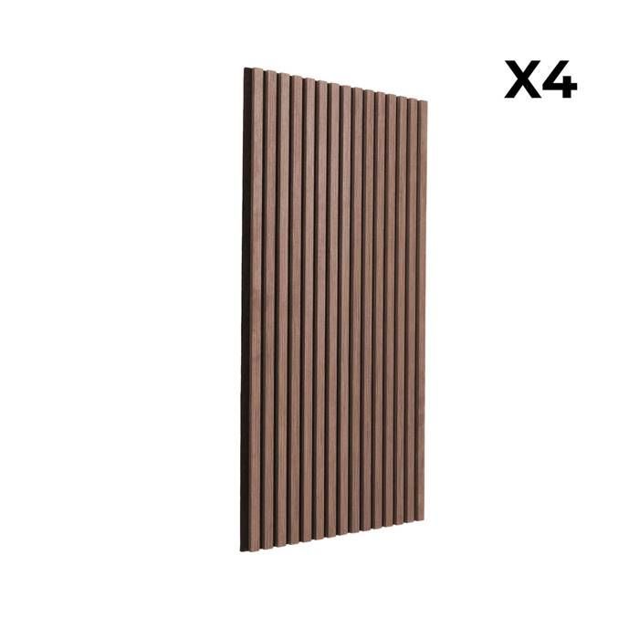 Set van 4 decoratieve akoestische wandpanelen van vilt en walnootkleurig MDF, 60x120cm - Kyoto