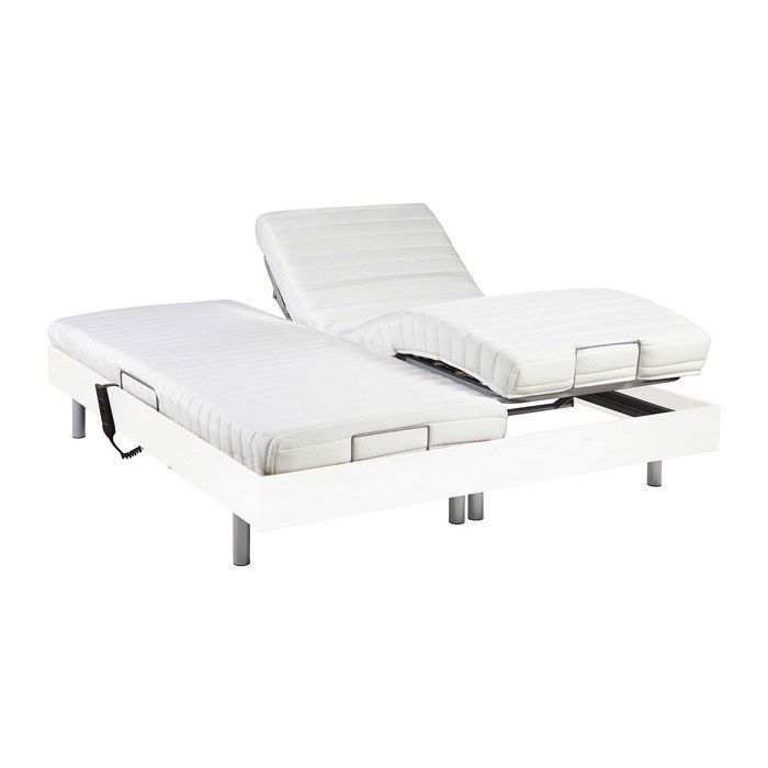Cama de relajación eléctrica YSMÉE CASSIOPEE III con base de muelles y colchón de látex - 2 x 80 x 200 cm - Blanca