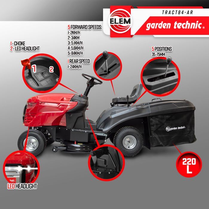 352cc riding lawnmower - 84cm cutting width - Elem Garden