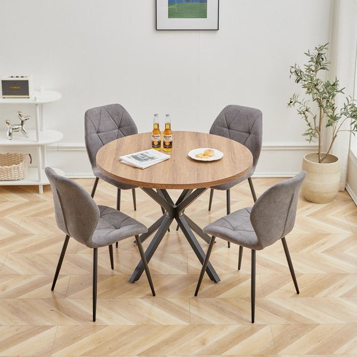 Lot de 4 chaises - chaise de salle à manger vintage en forme de diamant - chaise en lin - pieds en métal(gris foncé)