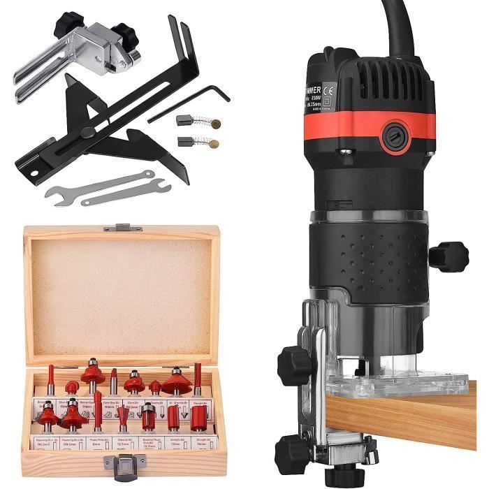 Toupie à Bois Compacte 800W pour Travailler Le Bois - Toupie à Main 6.35mm 30000r/min Portable avec 15 Mèches DIY - Trimmer