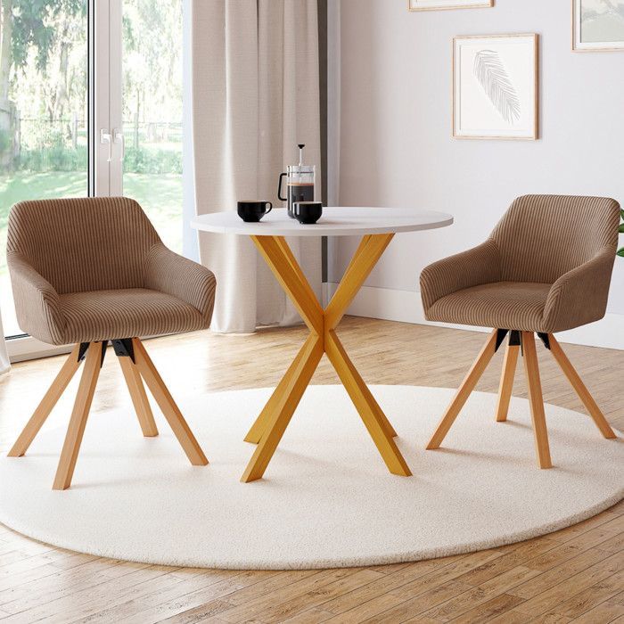 IDMARKET Lot de 2 chaises pivotantes de salle à manger, fauteuils de table JANY en velours côtelé taupe