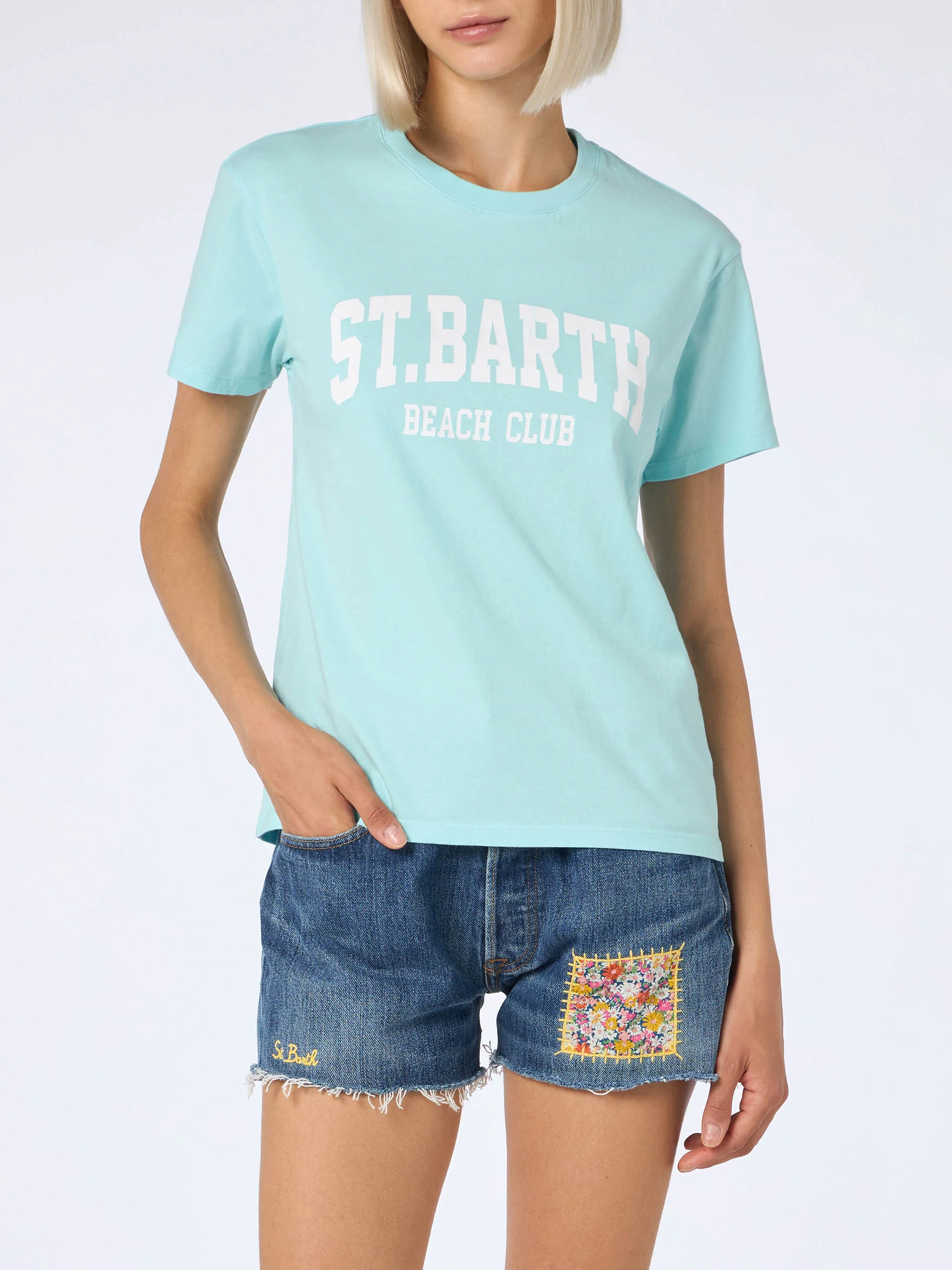 Emilie dames T-shirt met ronde hals, gemaakt van katoenen jersey, met St. B-print.