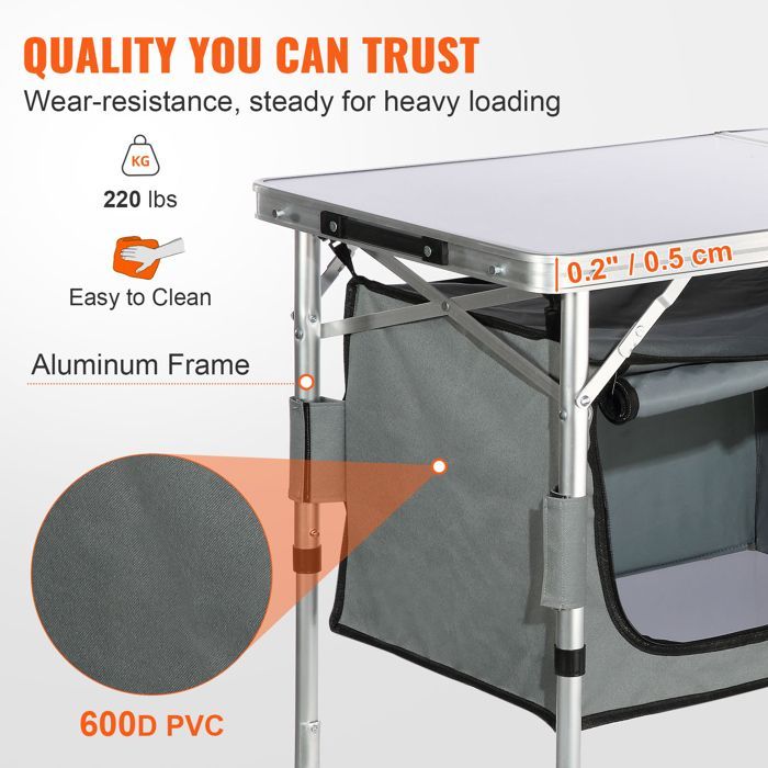 Duoku Camping Kitchen Table - Portable Folding Cooking Station with 3 Adjustable Heights