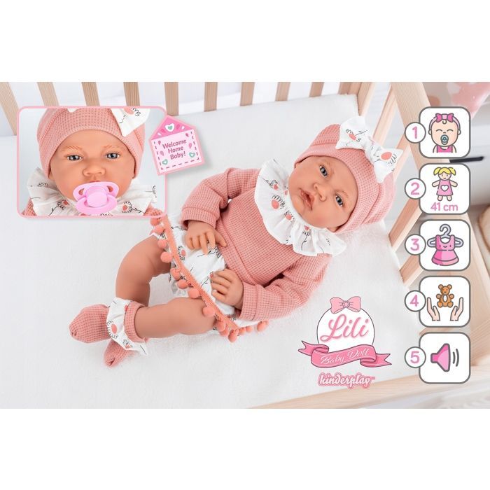 Realistic 41cm interactive baby doll with sounds and accessories – Kinderplay Lili (KP4180)