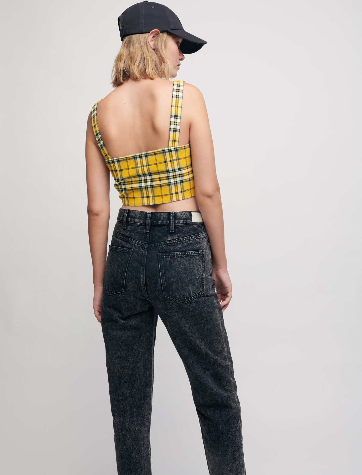 Top scurt în stil tartan - Galben