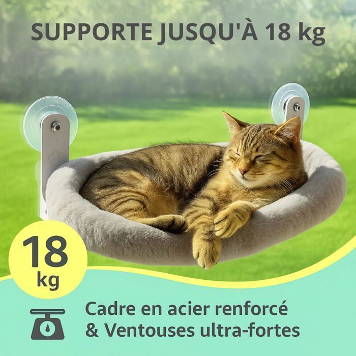 Hamaca para gatos de ventana AIMOONSA gris - Cojín lavable, ventosas resistentes, soporta hasta 18 kg