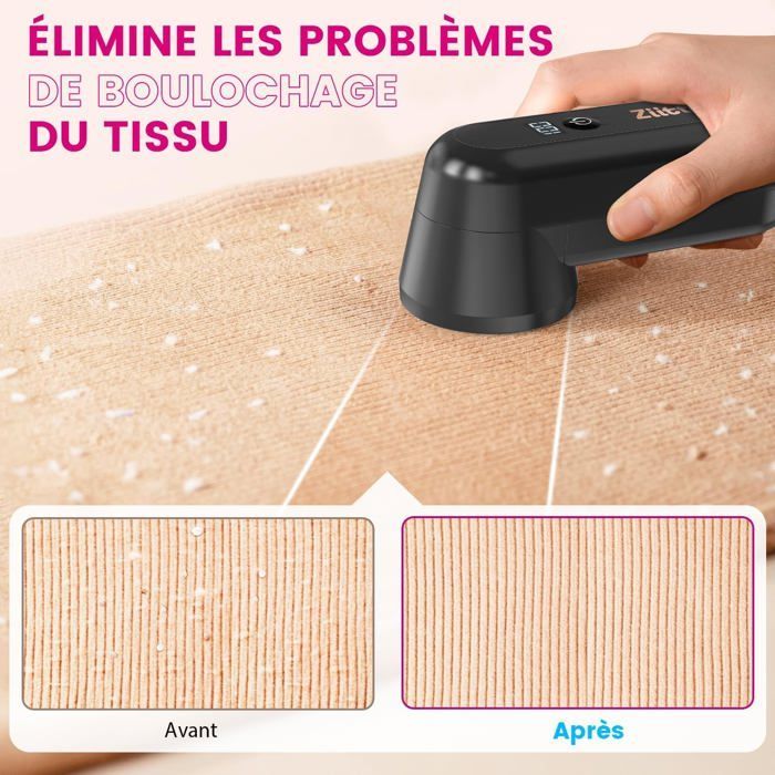 Rasoir Anti Bouloche Électrique Écran LCD, 2 Niveaux de Puissance Réglables, Tête à 6 Lames Fraise à Peluches,Type-C