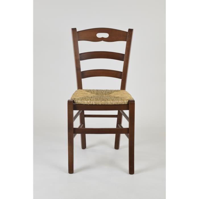 Tommychairs - Conjunto de 2 cadeiras de cozinha SAVOIE, com estrutura robusta em madeira de faia pintada na cor nogueira e assento de palha.