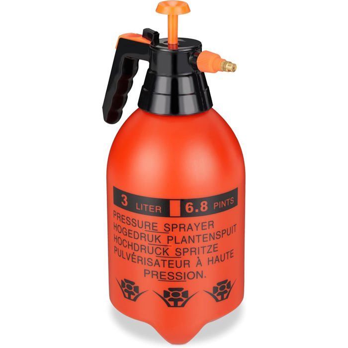 Arrosoir universel 3 L, orange/noir, buse réglable, pour arrosage, désherbage et pulvérisation de jardin