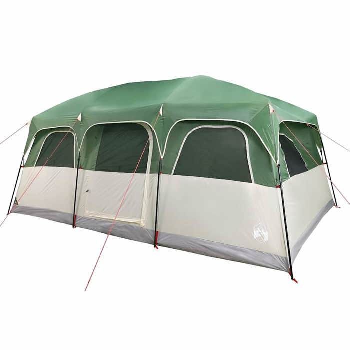 VidaXL Tienda de campaña familiar tipo cabaña para 10 personas, verde, impermeable, tienda de campaña, refugio de camping, refugio de jardín, tienda de campaña 94539