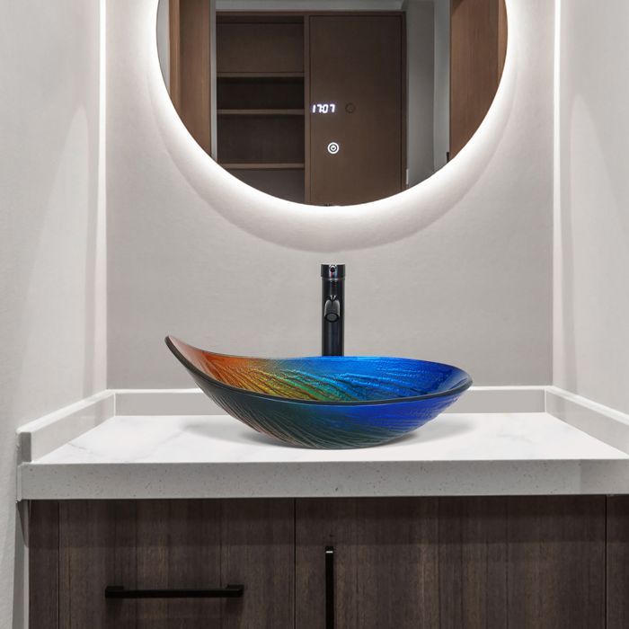 Lavabo de encimera con grifo, lavabo ovalado para baño, 55 cm