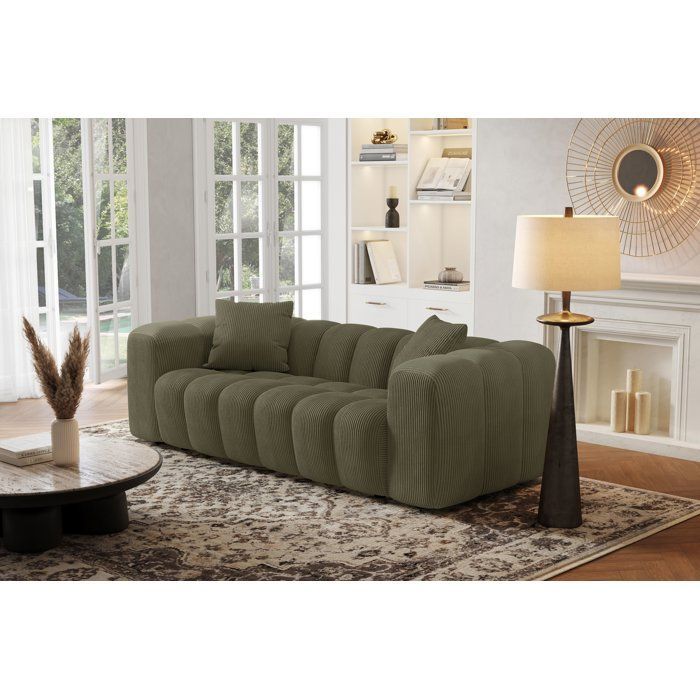 Festes Sofa – 3-Sitzer – SFERA – Grüner Stoff – 240 x 100 x 80 cm