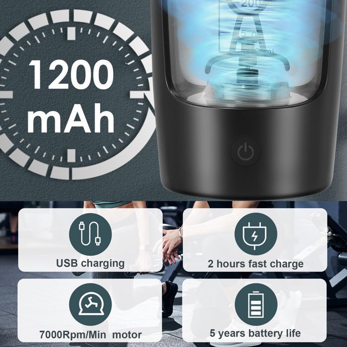 Shaker électrique - TTLIFE - 500ml - Rechargeable - Tritan sans BPA - Mélange haute vitesse