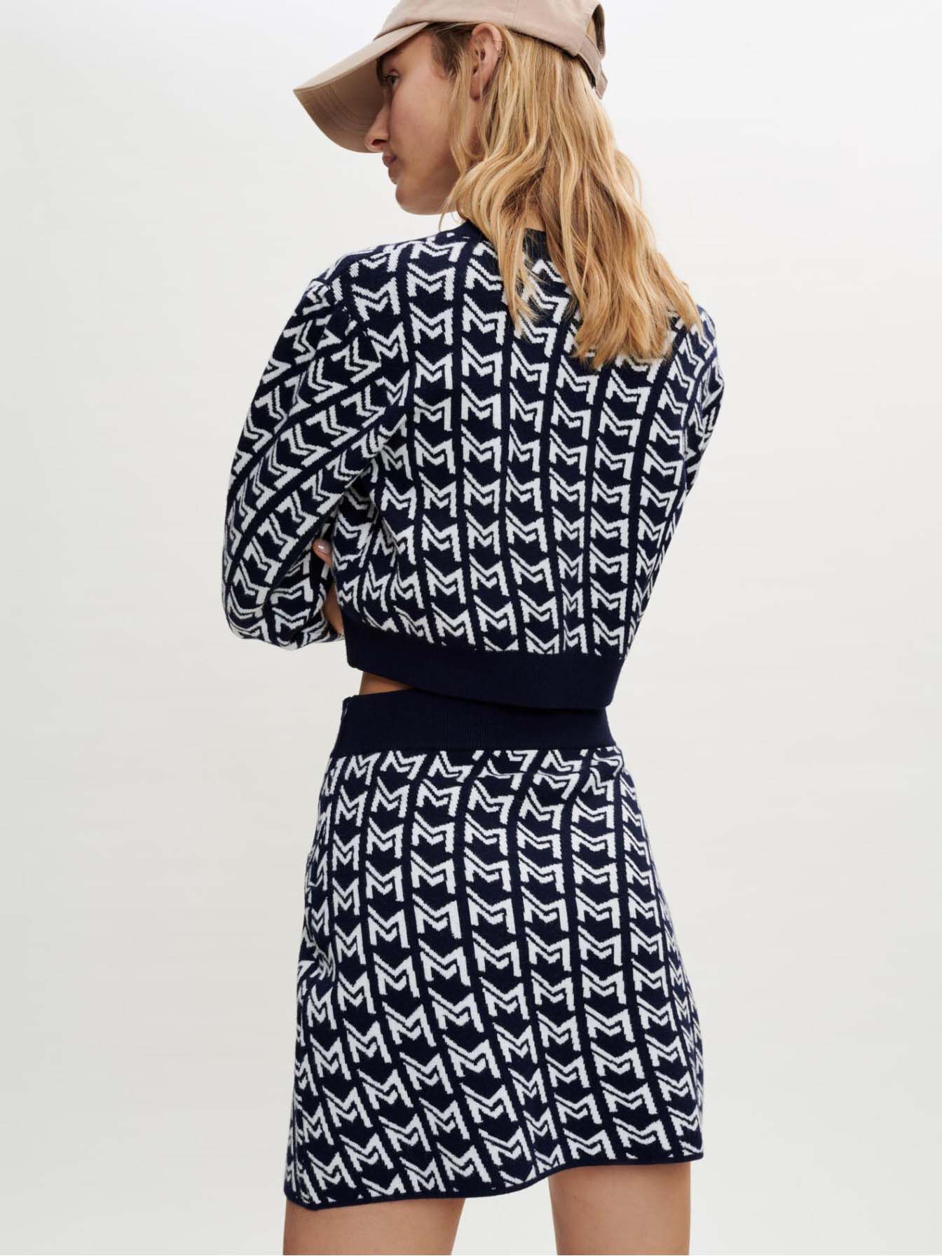 Jacquardrok met monogram - marineblauw