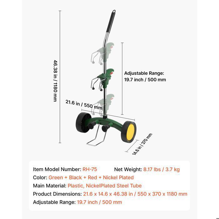 Carro/carretilla para macetas - DUOKU - RH-75 - Capacidad de carga 65 kg - Ruedas Ø190 mm - Brazos de garra ajustables