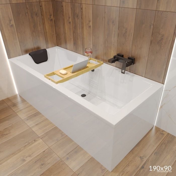 Banheira retangular 190x90 + Encosto de cabeça, Sifão + Pés - Conjunto 4 em 1 - QUADRO