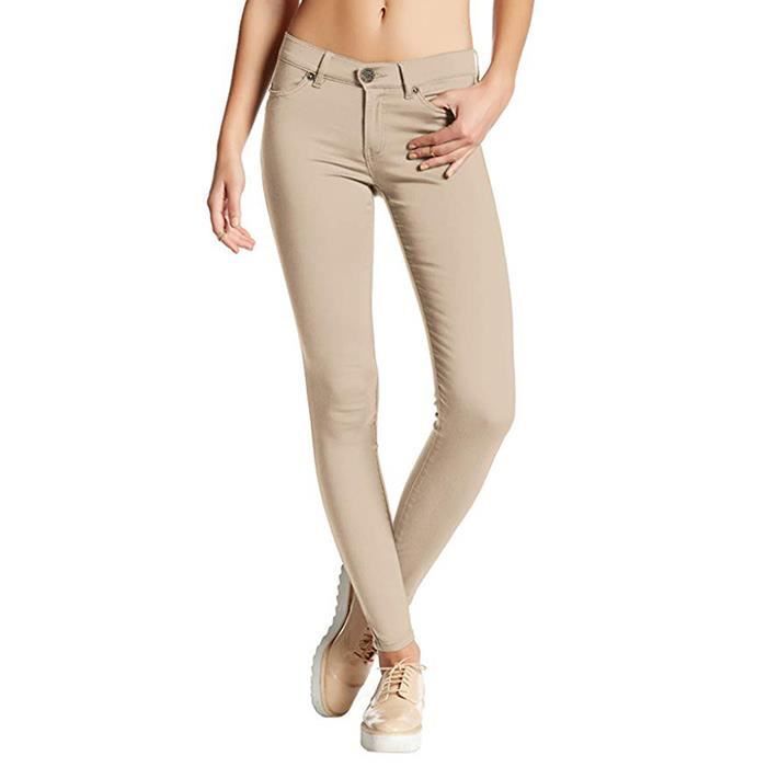 Vaqueros de mujer - FUNMOON - Ajustados tipo lápiz - Color café - Corte ajustado - Cintura estándar