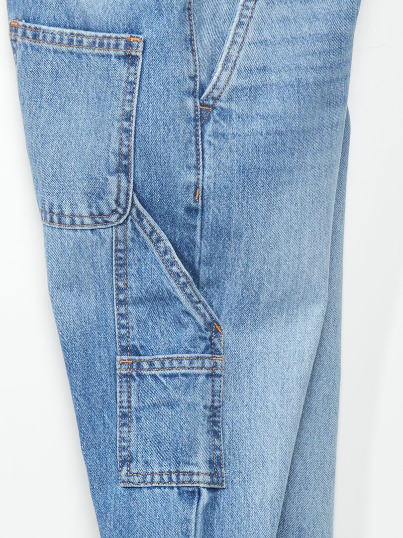Calça jeans reta com bolsos laterais - AZUL