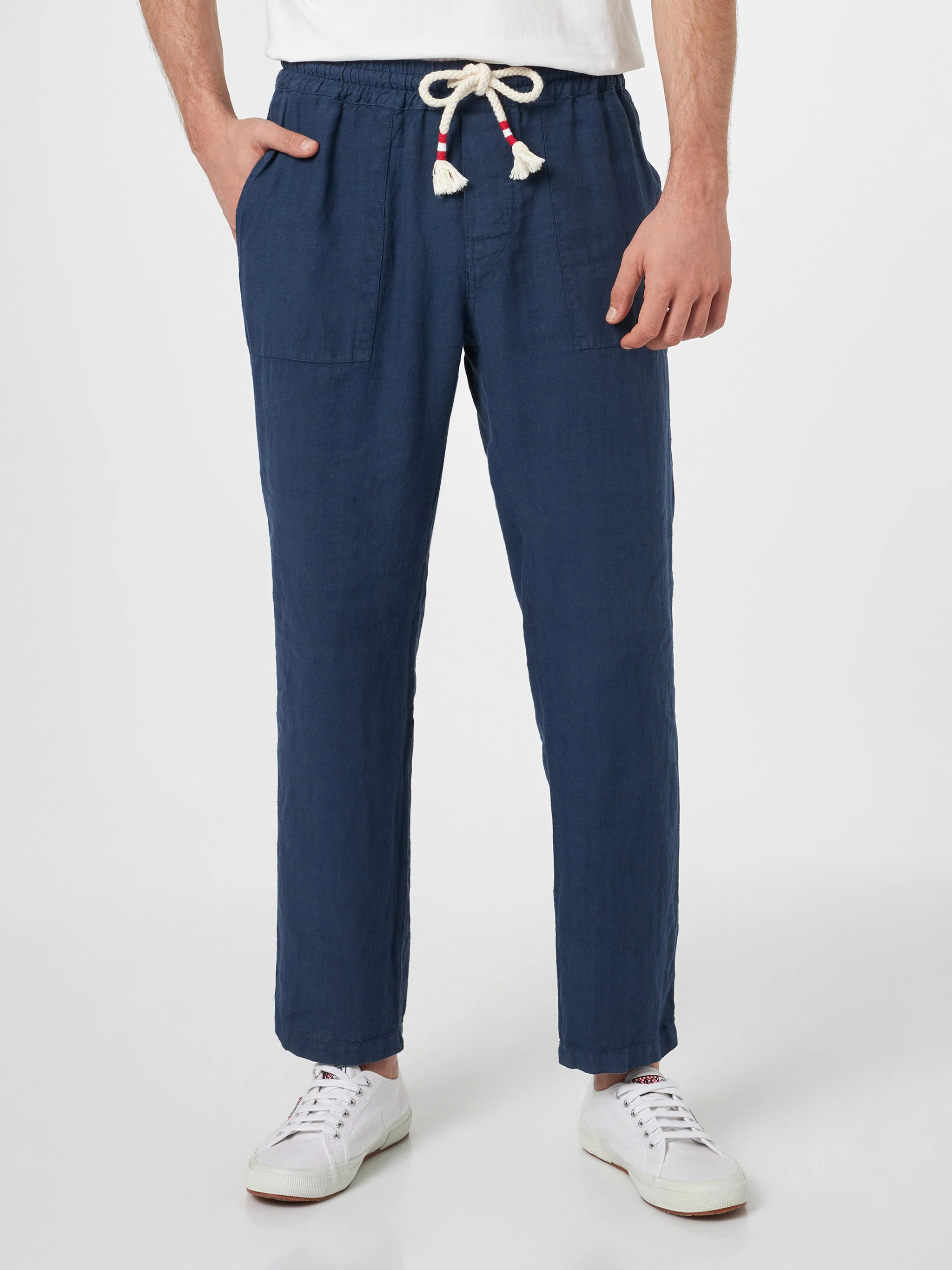 Calais herenbroek van marineblauw linnen met trekkoord