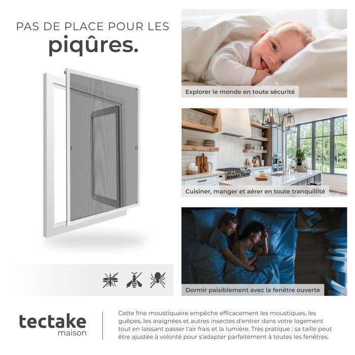 Moustiquaire - TECTAKE - Filet anti-insectes en aluminium ajustable, résistant aux intempéries et perméable - 130 x 150 cm