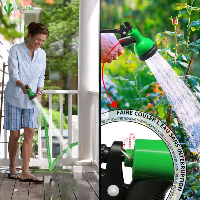 VOUNOT® Tubo da giardino espandibile verde da 15 m - 10 modalità di spruzzo - Connettore e borsa per il trasporto inclusi - Flessibile,