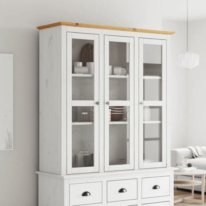 Aparador tipo buffet Lemon - Armario aparador UU con puertas de cristal BODO blanco marrón madera maciza de pino CCL23625424