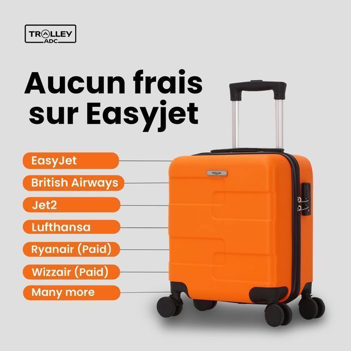 Maleta de cabina EasyJet TROLLEY ADC 45x36x20 cm – ABS 2,3 kg – 32 L – 4 ruedas giratorias de 360° – Naranja
