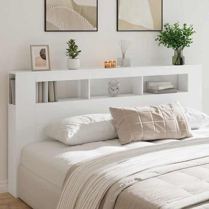 vidaXL Tête de Lit à LED, Panneau de Lit avec Rangement, Accessoire de Cadre de Lit, Meuble de Chambre à Coucher Maison, 837365