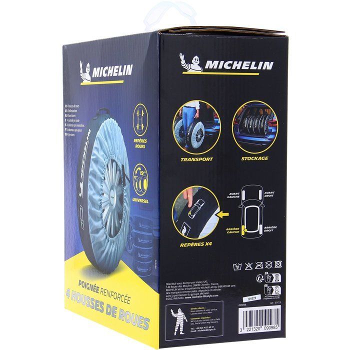 Lot de 4 Housses de rangement les roues ou les pneus taille universelle - MICHELIN - 15''à 19'' - En nylon avec poignée renforcée.