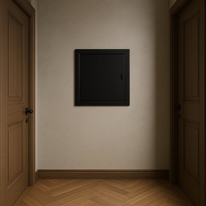Sportello di ispezione 25x25 cm - Metallo, per ispezione, montaggio orizzontale e verticale - Nero, pulsante a scatto, ADGO