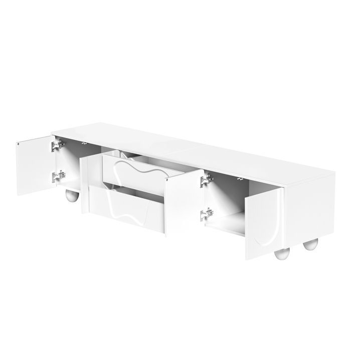 Mobile porta TV - MODERNLUXE - 180x40x42 cm - 2 cassetti, 4 ante - Gambe in legno massello - Bianco