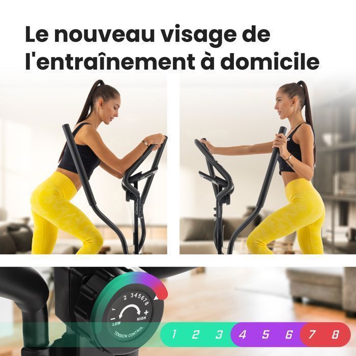Hop-Sport HS-450B Dynamische 2-in-1 crosstrainer en stepper, 8 kg vliegwiel, 8 niveaus magnetische weerstand, max. 120 kg, geel