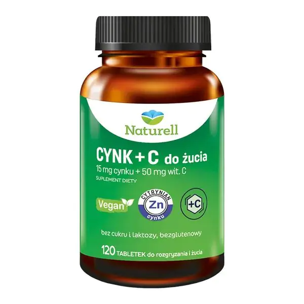 Naturell Cynk + C do żucia tabletki do rozgryzania i żucia