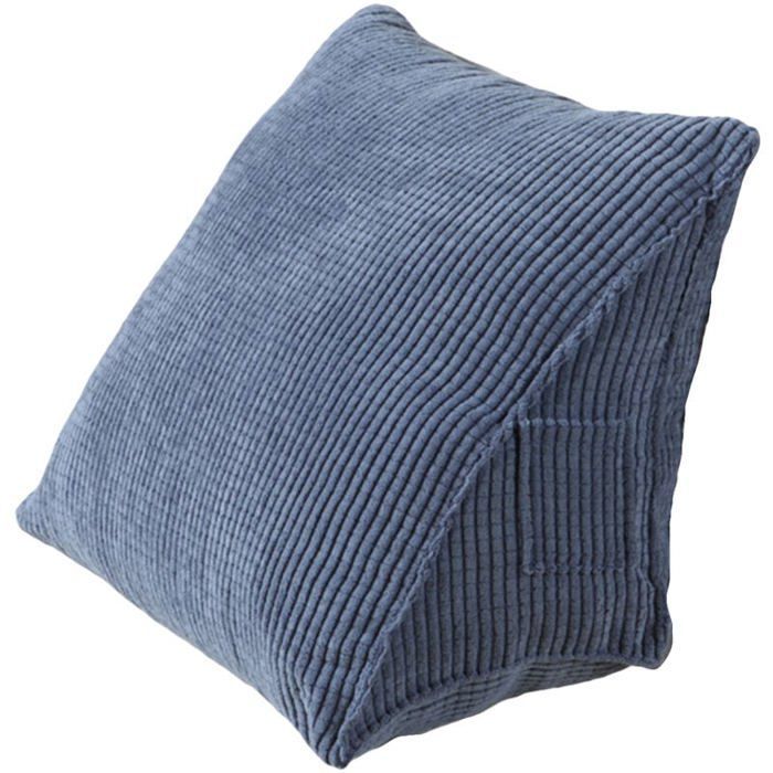 Coussin de lecture triangulaire avec poche zippe petit coussin de soutien dorsal pour canap bureau maison et lit bleu Label
